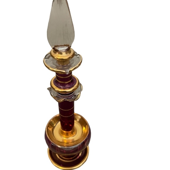 Hand Blown & Decorated Gold Gilt Egyptian Glass Perfume Bottle - Picture 4 of 15